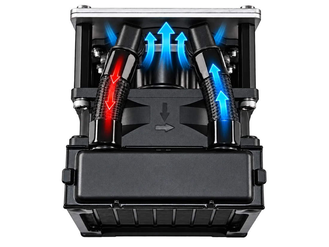 Conceptual coolant-flow illustration for a liquid-cooled LED module